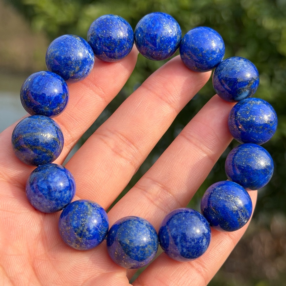 15mm chunky stretchable lapis‎ lazuli bracelet 1099